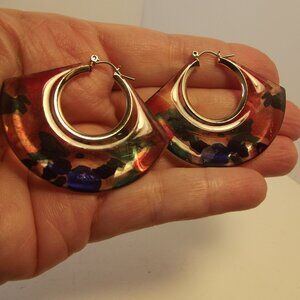 Parker Rose Acrylic Half Hoop Floral Themed Earrings Gold Tone Pierced